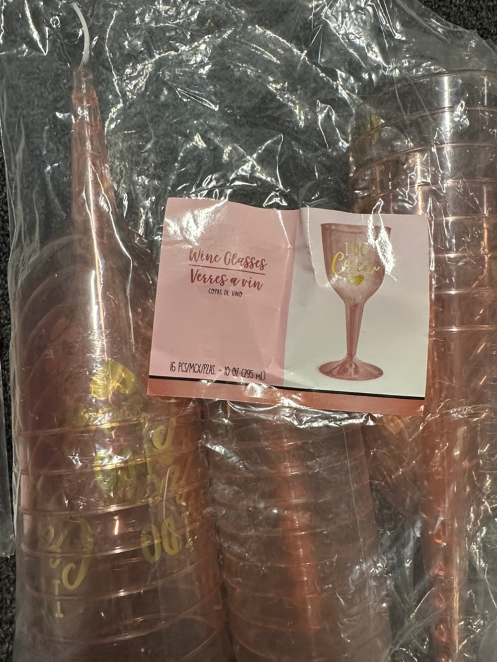 Rose Gold Wine Glasses Set with Gold Lettering 16